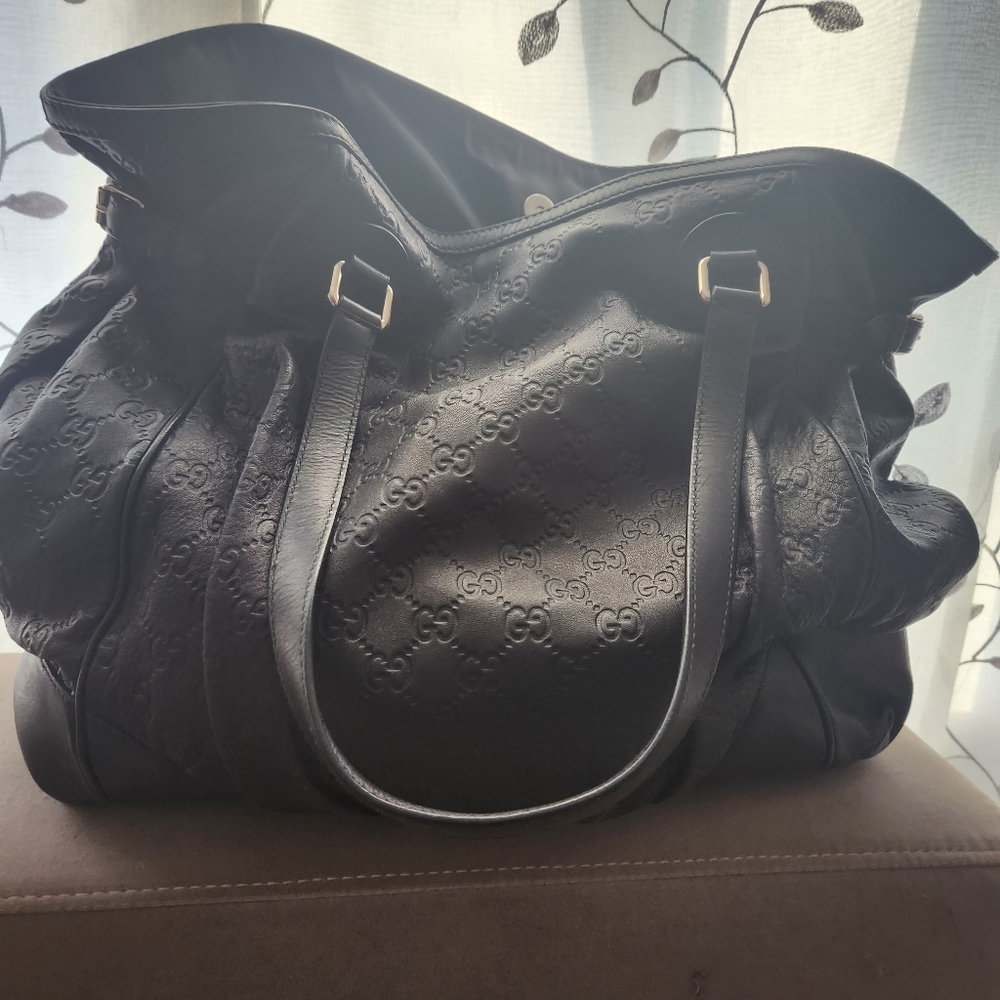 Gucci Full Moon Guccissima Shoulder Bag Black Leather Shopper Large Tote 257290